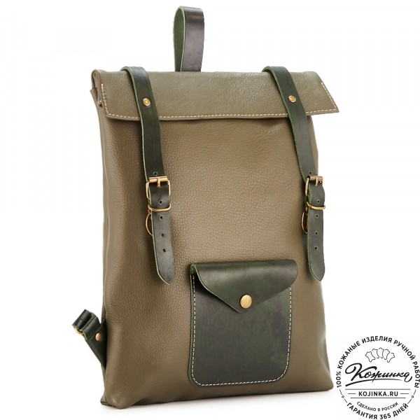 Кожаный рюкзак "Vogue New" (оливковый). фото 1